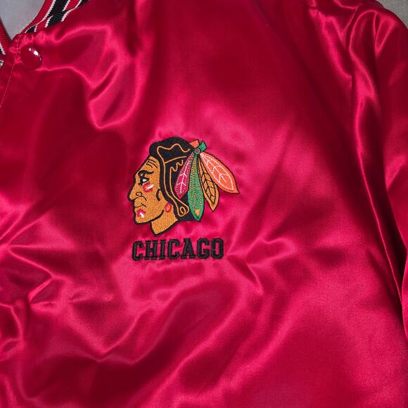 Vintage Chicago Blackhawks Swingster Red Satin Mens Bomber Jacket XL USA - Picture 7 of 13